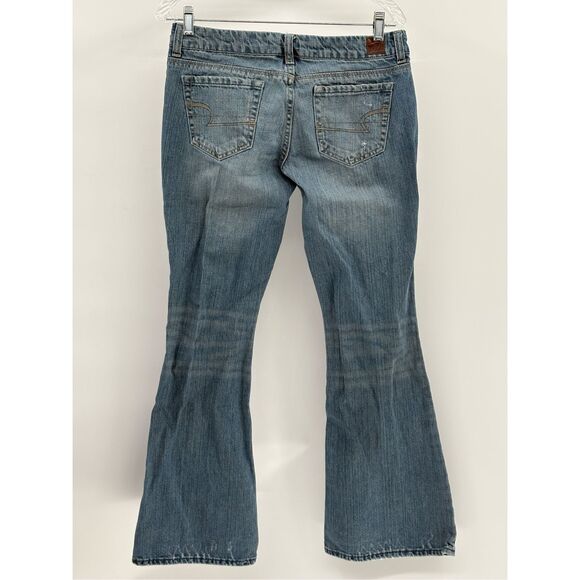 American Eagle Jeans Real‎ Flare Distressed Women Size 6 Blue Mid Rise - Picture 2 of 10
